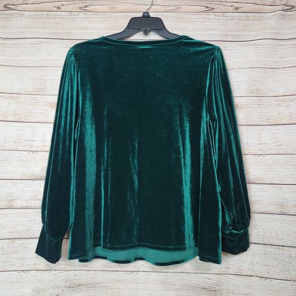 Modcloth Crushed Velvet Blouse Long Sleeve Beyond Basic Green Top Size 2X - Picture 11 of 14
